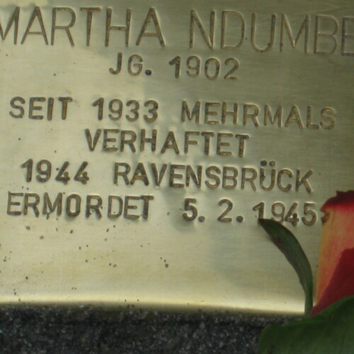 "Stumbling Stone" for the Nazi victim Martha Ndumbe at Max-Beer-Straße 24