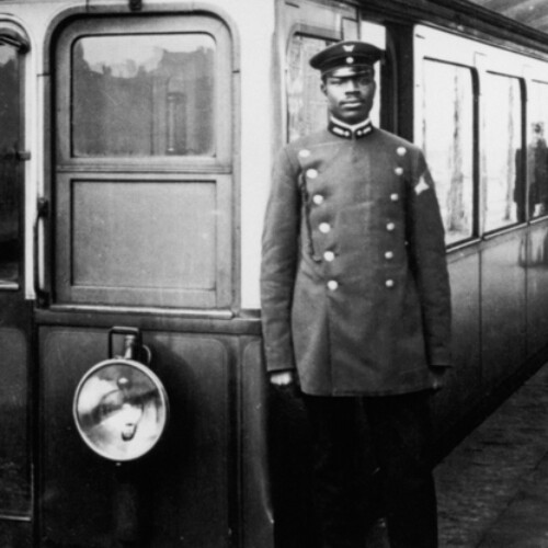 Martin (Quane a) Dibobe as train conductor in Berlin, about 1902