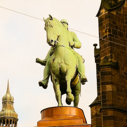 The Bismarck Monument in Bremen's city center, right next to Bremen Cathedral.